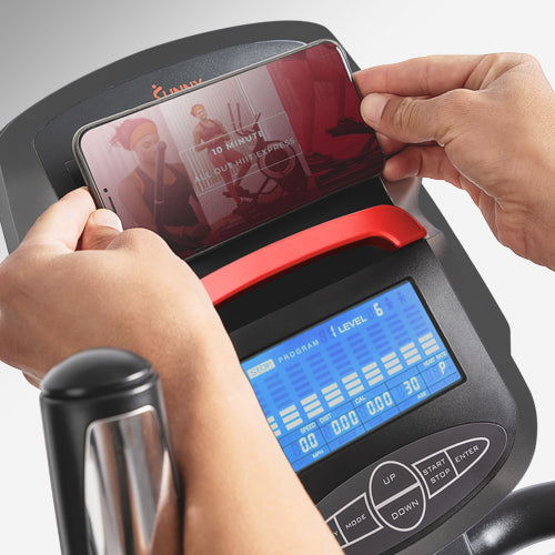 Monitor + Device Holder | Use the onboard, back-lit display to track your metrics or prop your device to use our exclusive SunnyFit App.
