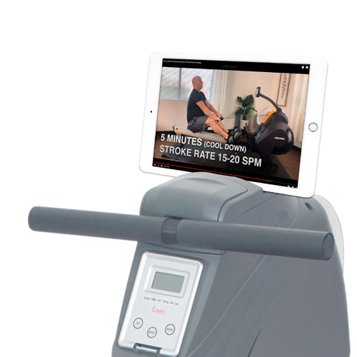 DEVICE HOLDER | The built-in device holder conveniently stores your mobile device while you workout to your favorite tunes or workout videos.