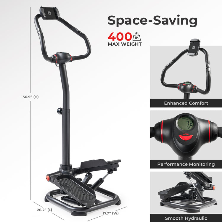 SPACE-SAVING | Dimensions (max weight 400 LB) (device holder) (w/HANDLEBARS & PULSE SENSORS)