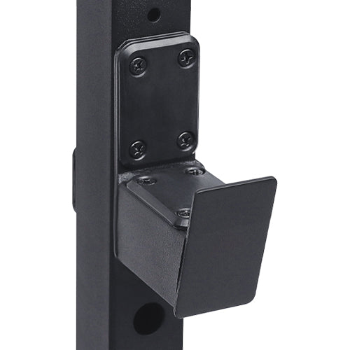 EXTERNAL J-HOOK | Dual J-Hooks with rubber padding lets you add an additional barbell for free weights.