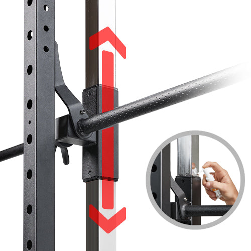 SMOOTH OPERATION | The 10-pound barbell glides and runs smooth vertically assuring an uninterrupted motion. *Squat Bar fits 1-inch diameter barbells only* (*Note: Lubrication is recommended before first use)