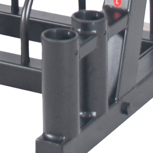 BARBELL STORAGE | The barbell post holds 4 Olympic sized barbells with 2 inches in diameter. Each post holds up to a 45 LB max weight barbell.