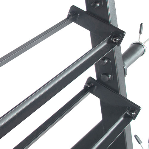 DUMBBELL RACKS | Two levels of racks are available to store your dumbbells. Each rack holds a maximum of 270 LB max weight.