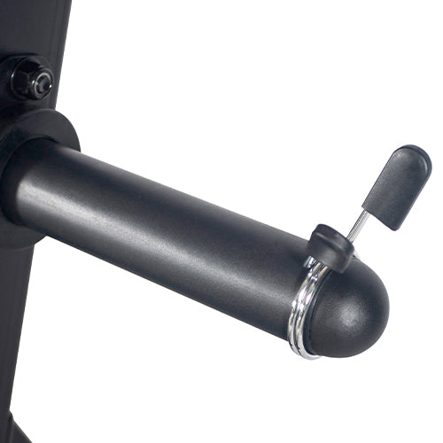 WEIGHT PLATE HOLDER | Extra weight plates can be stored away when not in use with 3 weight plate holders. Each holder will fit 2 -3 plates and have a max weight capacity of 170 LB each.