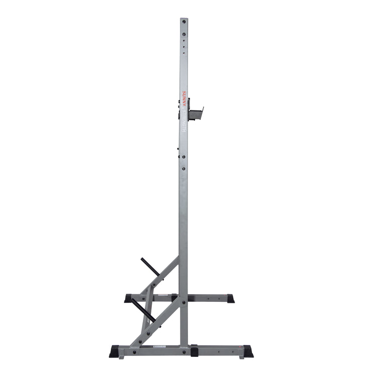 STURDY SUPPORT | Featuring a durable carbon steel frame that can withstand your most intense resistance workouts, this rack is sure to feel sturdy throughout even your most intense workouts. Its walk-in design ensures easy access, while the industrial style implements safety and great functionality. The adjustable J-hooks can be modified to different height options convenient for various lifting exercises and height requirements. These hooks are designed to hold up to 300 lbs.