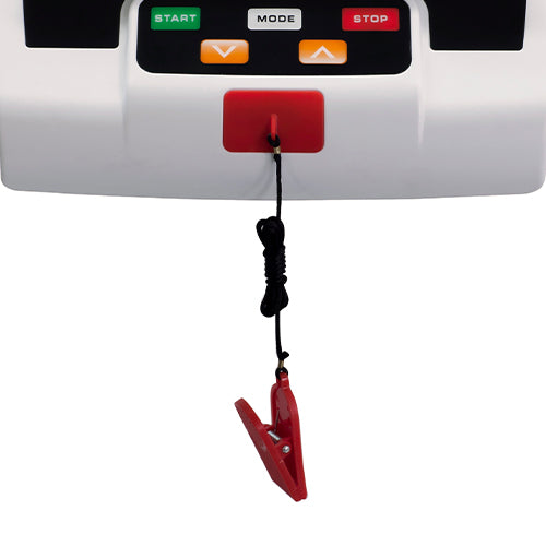 EMERGENCY STOP CLIP | Experience a realistic outdoor running feeling while an emergency stop clip will bring treadmill to an immediate stop.