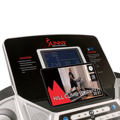 DEVICE HOLDER W/ MEDIA PORT | Add multimedia entertainment to your workout experience when you place a personal device on the integrated device holder. Charge your device with the on-board USB port, and play your favorite music through the included AUX cable port.