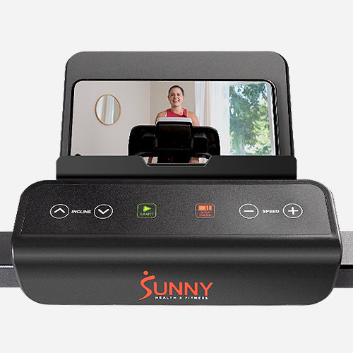 Device Holder | Prop up your smart device on the holder to watch movies, workout videos or play your favorite music while you run.