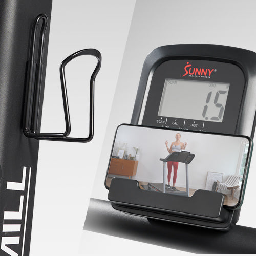 Device & Bottle Holders | Stay connected and hydrated with the convenience of dedicated slots for your devices and water bottles.