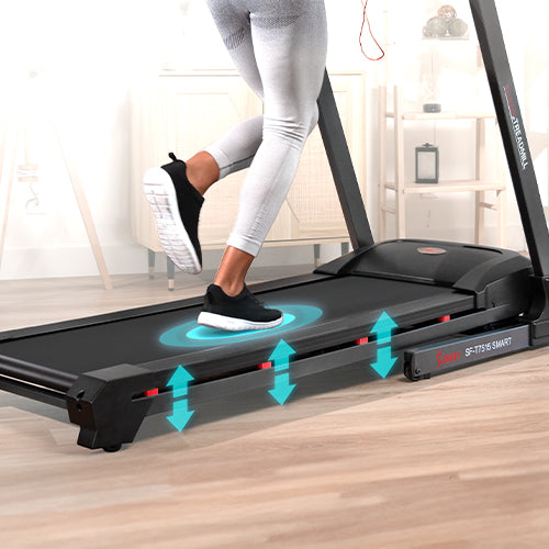 RUN EASY WITH DOUBLE DECK SUPPORT | Less impact force on your legs and joints, treadmill cushioning allows you to work out longer with less wear.