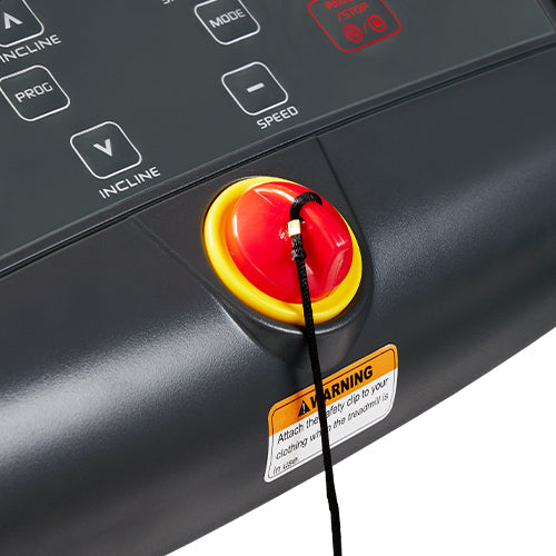 EMERGENCY STOP CLIP | Experience a realistic outdoor running feeling while an emergency stop clip will bring treadmill to an immediate stop.
