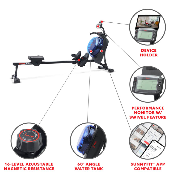 Hydro + Dual Resistance Smart Magnetic Water Rowing Machine