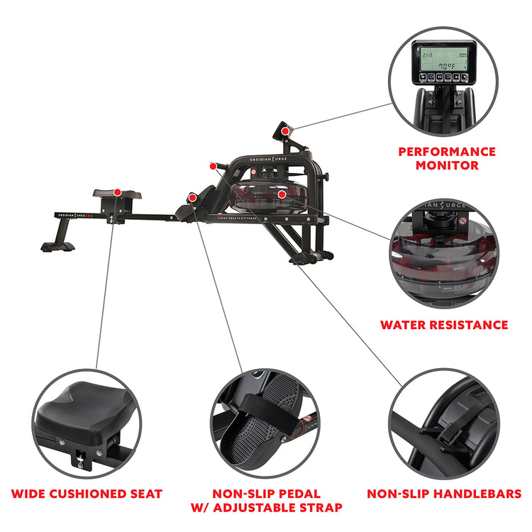 Obsidian Surge Water Rowing Machine Rower w/ LCD Monitor